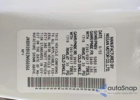 2002 Nissan Pathfinder Le from USA, damaged, VIN JN8DR09X62W666064